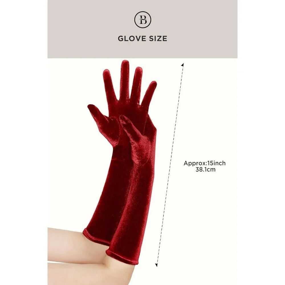 Women's Red Short Velvet Gloves Design Flapper Party Tea Costume Accessories